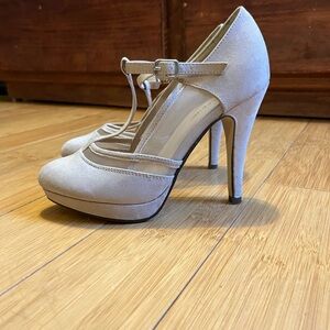 Elegant Beige T-Strap Heels